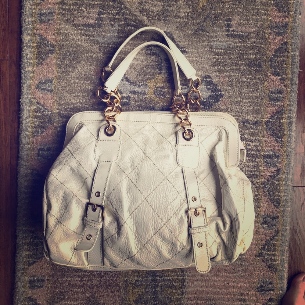 Italian White Patent Leather Gold Chain Strap